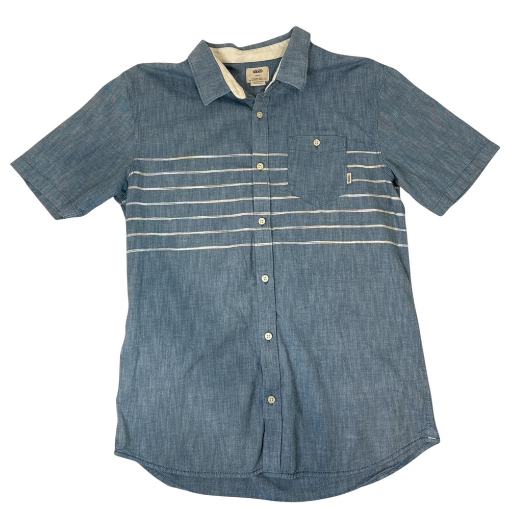 Vans Denim Short-Sleeve Button-Down Tailored Fit with Stripes-Large